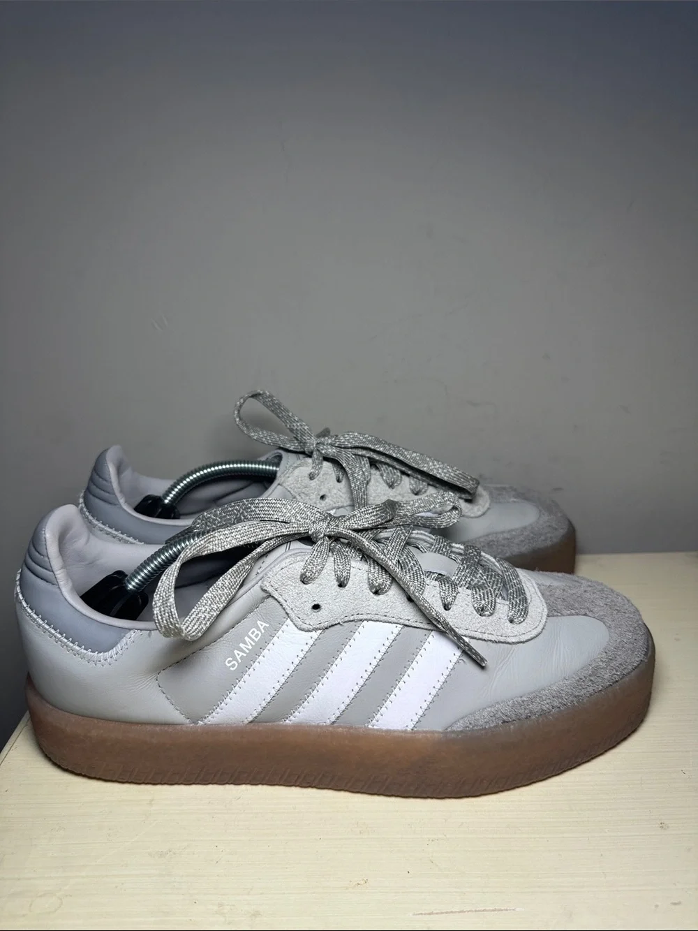 Adidas Sambae platform Women’s Gray clud & White Leather Suede Sneakers